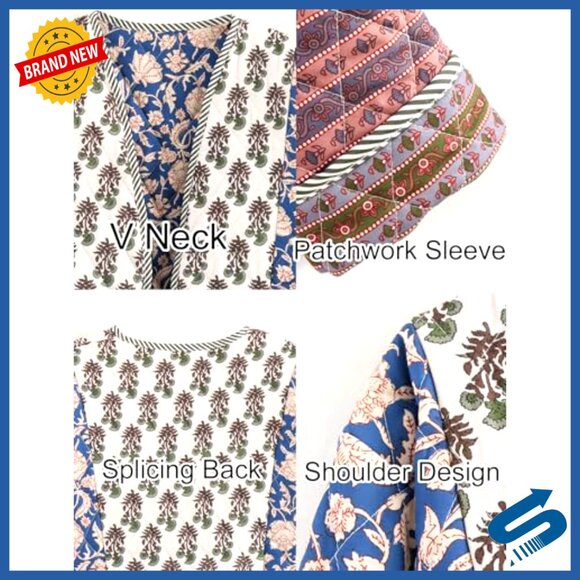 Cropped Puffer Jacket Cardigan Quilted Lightweight Open Front - Picture 5 of 7